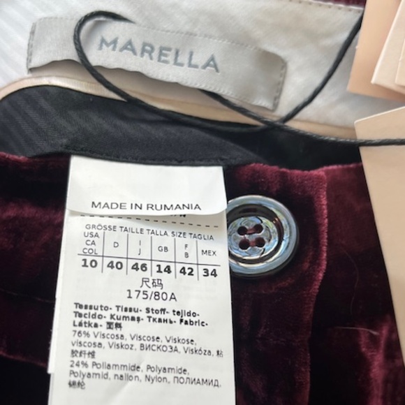 NWT Marella Burgundy Crushed Velvet Wide Leg Pants Sz 10 Quiet Luxury Designer - Picture 12 of 13